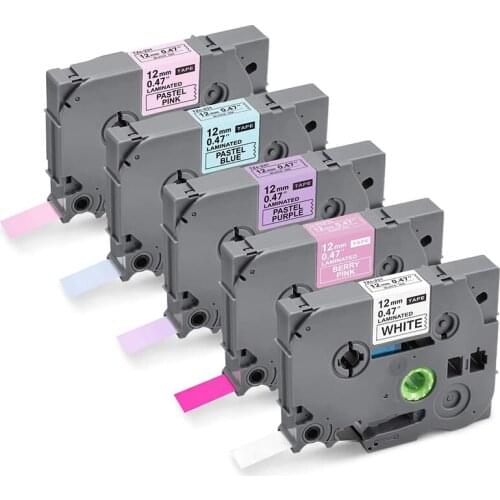 Compatible Label Tape Replacement for P-Touch TZe TZ Tape 12Mm 1/2 Inch Laminated (Berry Pink/Pink/Purple/Blue/White) for Brothe
