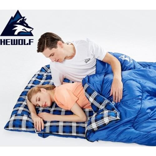 Hewolf Outdoor Double Sleeping Bag Splicable Envelope Spring and Autumn Camping Hiking Portable cotton Sleeping Bags 2.2m*1.45m