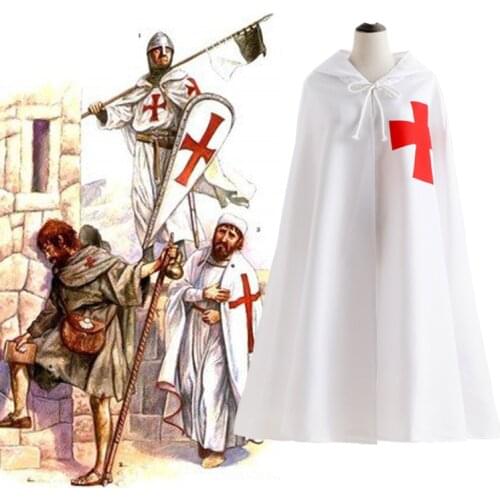 Medieval Cosplay Warrior Male Cloak Templar Knight Cloak Robe Knight Medieval Cloak Black and White Cosplay Costume Robe