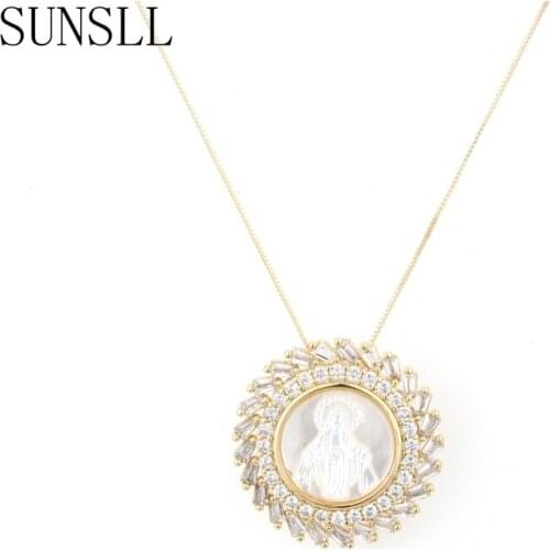 SUNSLL Gold Copper&White Shell Figure Round Cubic Zirconia Delicate Unique Pendant Necklace Jewelry for Women Gift Feminina