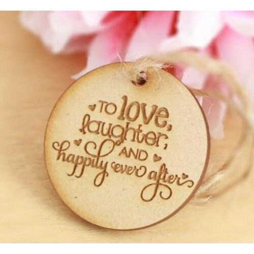 WEDDING ENGAGEMENT ANIVERSARY WOOD TAGS Wedding party gift ENGRAVED LOVE LAUGHTER