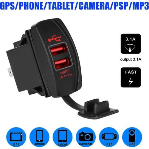 Universal 5V 3.1A LED Car Charger Auto Adapter Waterproof Dual USB Ports Dustproof Phone Charger For Car RV Camper Caravans