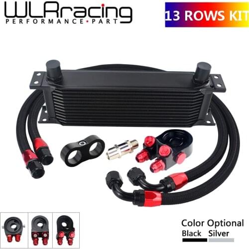 AN10 Universal 13 Rows Oil Cooler Kit + Oil Filter Sandwich Adapter + Stainless Steel Braided AN10 Hose + Line Separator