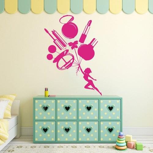 Makeup Beauty Salon Shop Wall Window Sticker Cosmetics Balloon Beauty Woman Girl Wall Decal Vinyl Art Decor