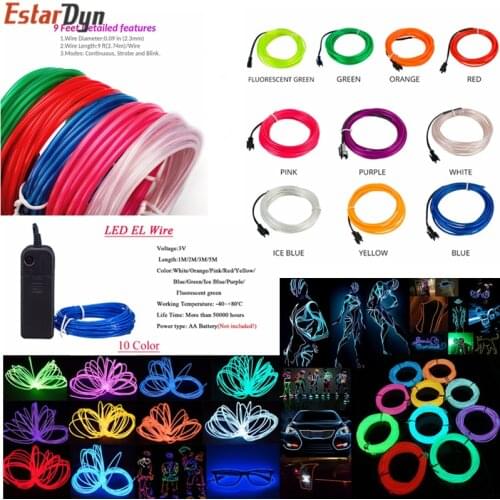 10M Waterproof LED Strip Light Neon Light Glow EL Wire Rope Tube Cable