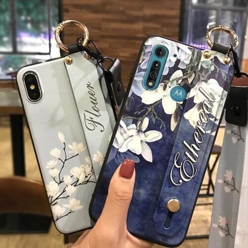 Phone Holder Waterproof Phone Case For Moto G8 Power Lite Fashion Design Back Cover Silicone Flower