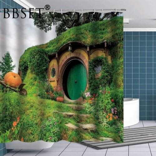 Fantasy Landscape Shower Curtain Fantasy Rural Green Living Cabin Pattern Waterproof Multi-size Cortina De Bano Bathroom Decor