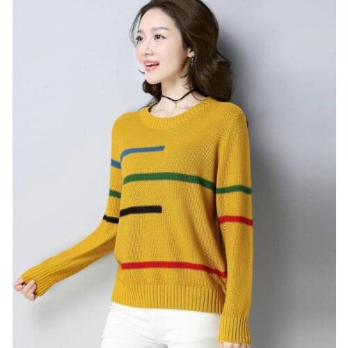Women Autumn Spring Style Pullover Sweater Lady Casual Long Sleeve O-Neck Striped Printed Pullover Tops ZZ1158