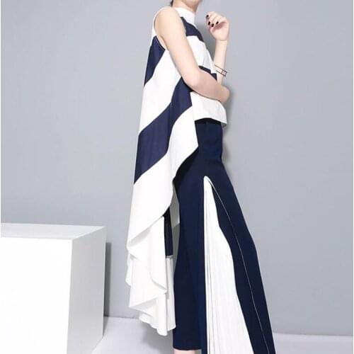 Womens spring summer front short back long shirt female wide stripe chic chiffon Tops Tees TB093