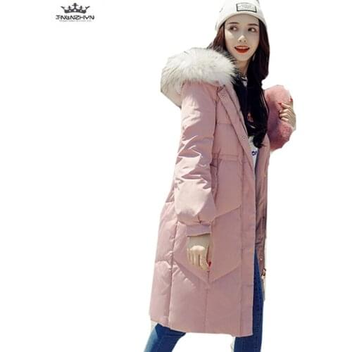 Winter Down Jacket Female 2019 Warm Thicken Loose Large Fur collar Boutique Duck Down Jacket Plus size Hooded Casual Women Coat