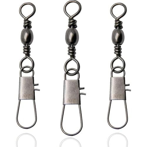 100Pcs/Box Barrel Fishing Swivel With Safety Snap Fishing Lure Line Connector Snap Swivels Solid Ring Fishing Tackle Accessories