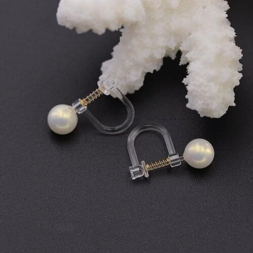 20pcs New Style Transparent Plastic Earring Clip No Ear Hole/ Painlessear Clip with Artificial Pearl DIY Earring Finding