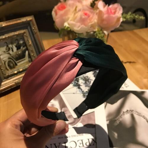 2021 Women Patchwork Satin Crossed Headbands Scrunchies Fashion Soild Color Shiny Chiffon Hairband Hair Hoops Headwrap Wholesale