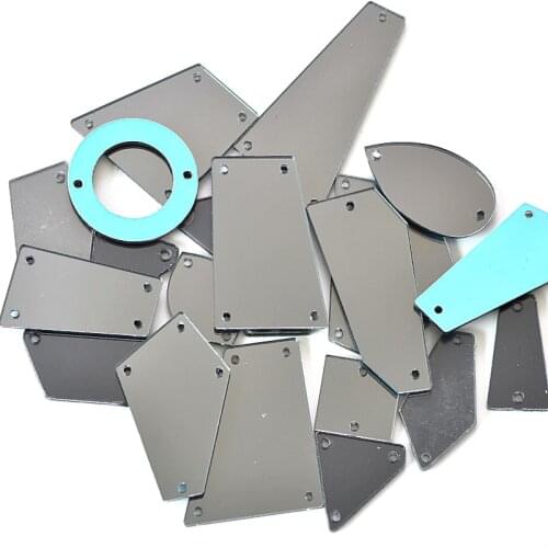 50pcs Crystal Mirror Sew On Rhinestones Irregular Acrylic Mirror Silver Grey Sew On Rhinestones For Garment B3601