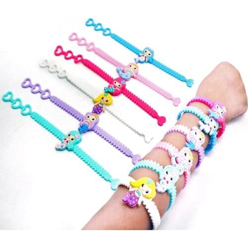 6pcs/set Cartoon Silicone Children Girl Mermaid Bracelet Adjustable Bangle For Theme Birthday Mermaid Party Decorations Favors