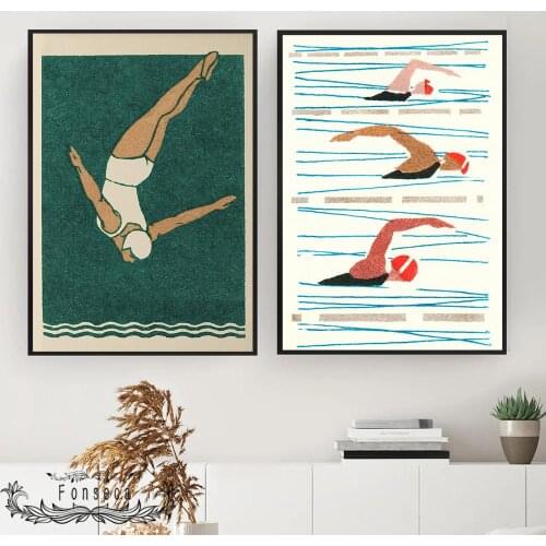 Abstract Nordic Swimming Water Entry Posture Canvas Painting Modular Pictures for Living Room Decorative Poster On The Wall Gift