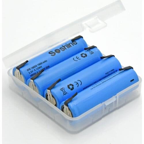 4pcs Soshine LiFePO4 18650 3.2V 1600mAh Rechargeable Battery with tab Spot welding battery