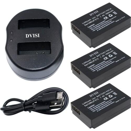 3pcs LPE12 LP-E12 LP E12 Rechargeable Batteries with USB Dual Charger for Canon EOS M M2 100D Kiss X7 Rebel SL1