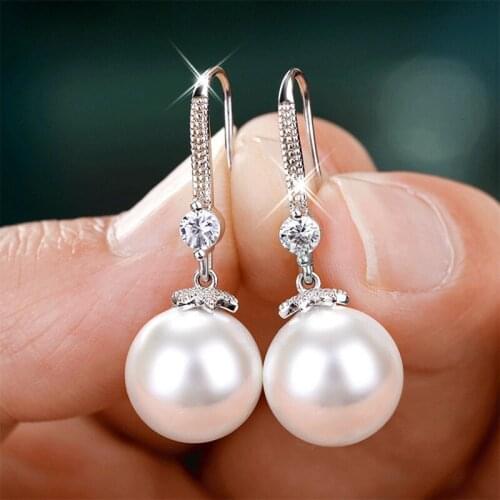 White Pearl Drop Earrings Women Party Jewelry Classic Vintage Elegant Hanging Ear Rings Female Long Earrings Luxury Brand