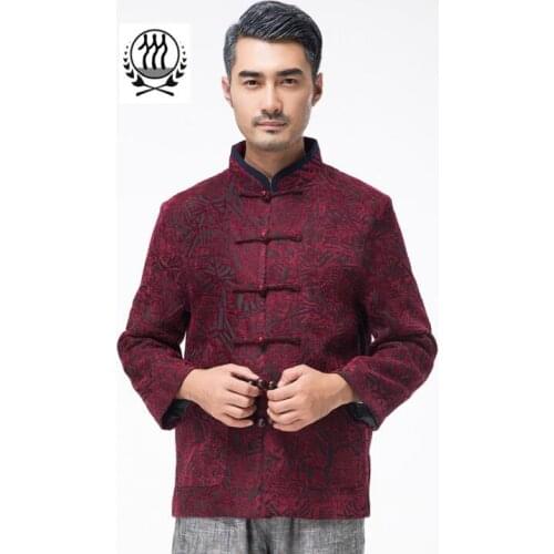 Long sleeve middle-aged jacket men blazer masculino slim fit coats mens Tang suit Chinese style stand collar autumn winter red