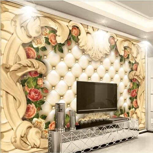 Beibehang Customized large fashion wall painter with European border luxury soft bag rose background wall painting