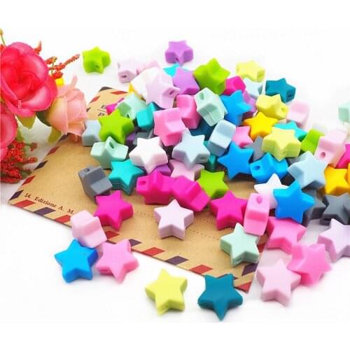 Chenkai 50pcs 15mm Silicone Star Teether Beads DIY Baby Shower Pacifier Dummy Nursing Jewelry Toy Making Beads BPA Free