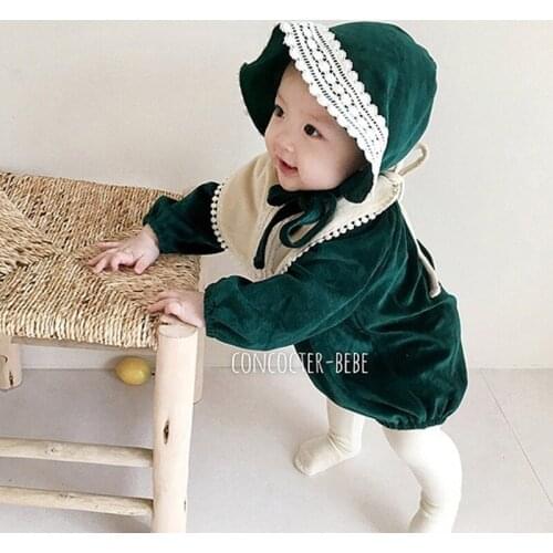 Korean INS Baby Cute Golden Velvet Romper 100 Days Girl Baby Celebrity Princess Baby Jumpsuit Baby Girl Romper Sweet Birthday