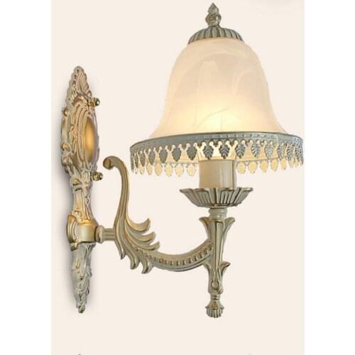 European Mable Lampshade Bedroom Wall Lights Elegant White Metal Vintage Corridor Wall Sconce Balcony Hallway Carved Wall Lights
