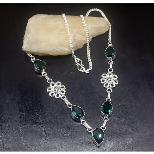 Hermosa Jewelry Amazing New Coming Shiny GreenTopaz Silver Color Women Ladies Gifts Pendant Necklace Chain 50cm 20213483