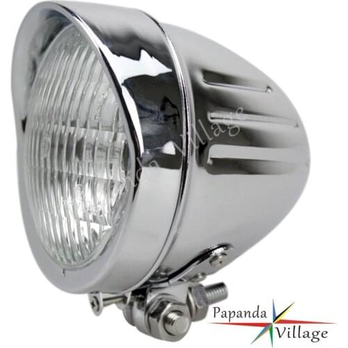 Chrome Motorbikes E-Mark 12V 4.5" Front Retro Headlight Aluminum Headlamp For Harley Cruiser Chopper Cafe Racer Bobber Softail