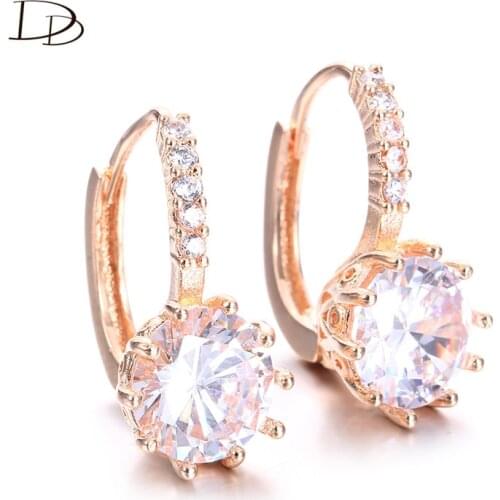 Classic Rose gold color Austrian crystal Hoop Earrings for women engagement weddings Brincos Bijoux vintage Jewelry DDe024