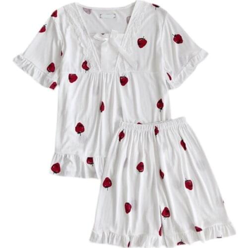 Summer 2021 Home Pajamas Sets Outfits Short Trousers for Ladies New Style Casual Homewear Suit White Nightgown Womens Sleepwear