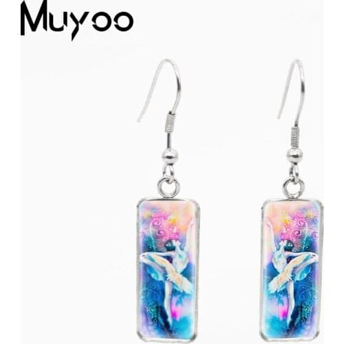 Little Girl Ballerina Ballet Dancer Square Pendants Glass Cabochon Fish Hook Earrings Ballet Painting Jewelry Hook Earrings