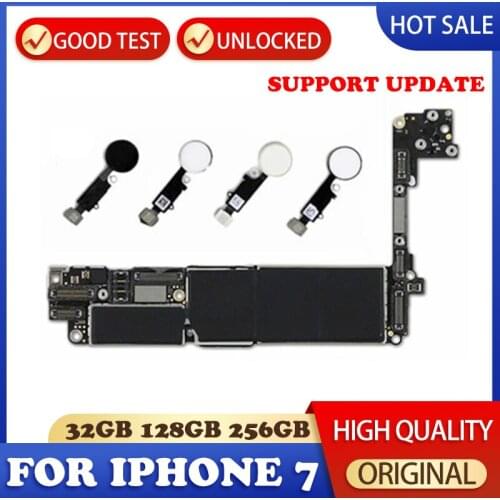 For Iphone 7 Motherboard with / No Touch ID, 32G 128G 256G Original Replaced Clean Test Main Board IOS Installed Full Chips
