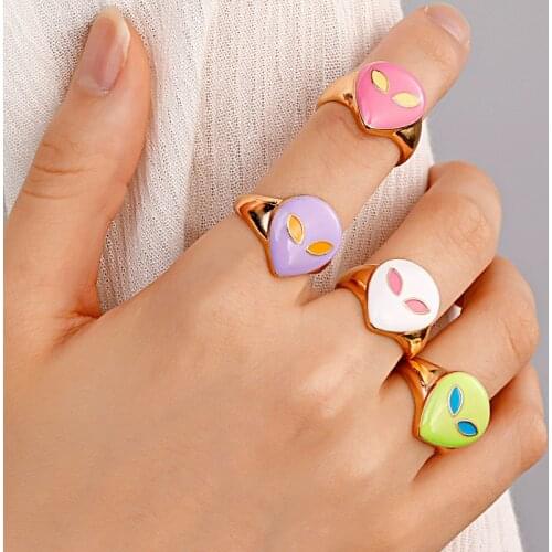 Fashion Metal Geometric Rings Womens Vintage Drops of Oil Aliens Alloy Purple White Red Cyan Rings Jewelry for Girls