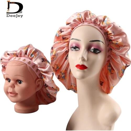 Mommy and me double layer satin silk bonnet with frontal wrap edge control lace melt elestic band