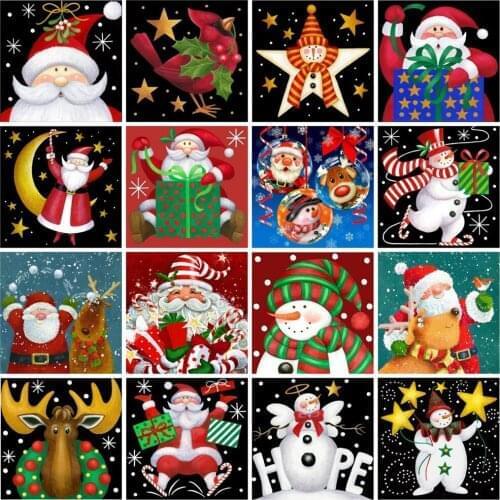 Fezrgea Cartoon Diamond Painting Christmas Santa Claus Full Square Diamond Embroidery Snowman Christmas Decoration for Home