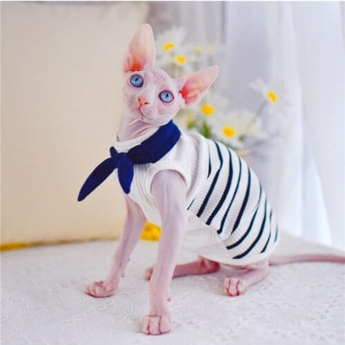 Navy style Sphynx Cat Clothes Sailor Fashion Kitty Wearing Comfort Spring summer Sphinx Hairless Cat Clothing