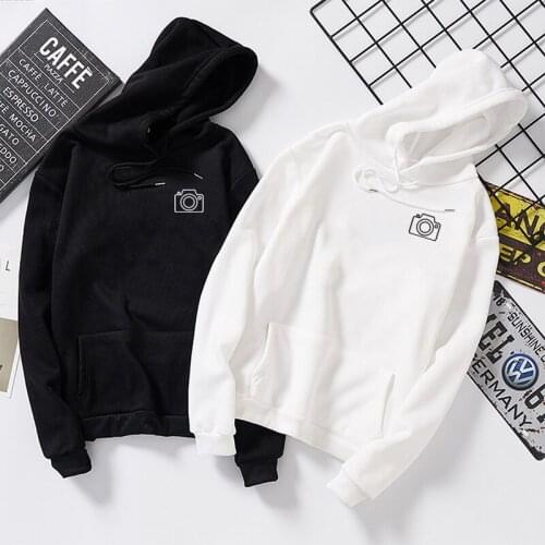 Autumn Winter Fashion Camera Print Kawaii Sweatshirt Woman Men Pockets Streetwear Pullovers Femmes Hoodies Tops Pullovers