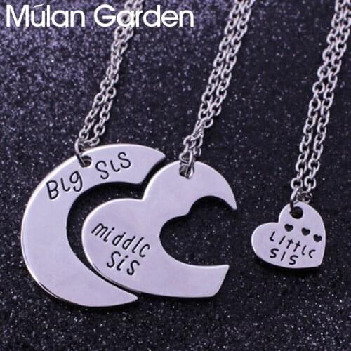 M&G Big Middle Litter Sister Letter Choker Necklace for Family Love Heart Pendant Necklace Jewelry Accessories Hot Sale Gift