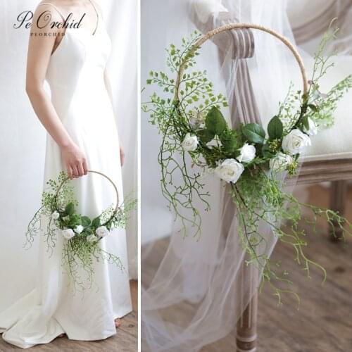 PEORCHID 2020 White&Green Bridal Bouquet Artificial Flower Wreath Wall Hanging Garland Decoration For Wedding Bouquet Boho Style