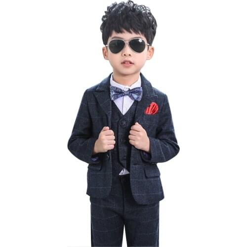 Checked Boys Dress Suit Wedding Blazer Pants Shirts Tuxedo Party Boy Costumes Formal Plaid Children Elegant Child Clothes