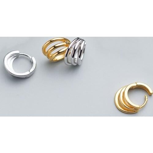 Real 925 Sterling Silver 3 Layers Round Hoop Earrings For Fashion Women Party Punk Fine Jewelry Geometric Accessories