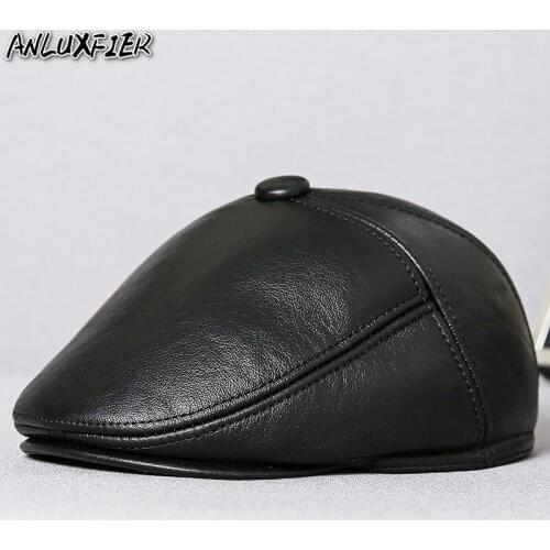 R006 Male Cow Leather Hats Adult Ear Protection Winter Caps Adult Outdoor Genuine Leather Ear Protective Hat Fur Caps