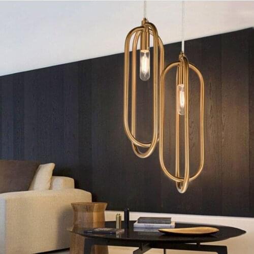 Nordic Art Loop Creative Concise Dining Room Pendant Lamp Gold Ring Cafe Restaurant Decoration Lamps Loft Edison Bulbs Lamp Iron