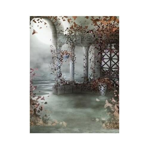 TR Moon Photography Background Fantasy Children Photo Studio Prop Mysterious Stone House Flying Leaves Wedding Backdrops Vinyl