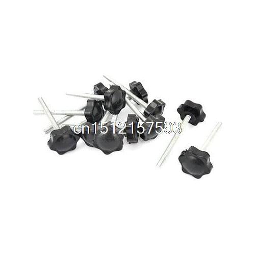 M6 x 70mm Male Thread 32mm Star Head Dia Screw On Type Clamping Knob 12Pcs