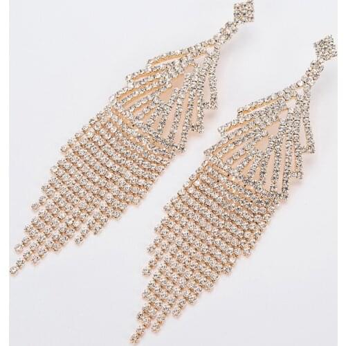 New fashion gold color Dangle Hanging Gem Stone Rhinestone Long Drop Earrings For Women Tassel earrings Wedding Jewelry E289
