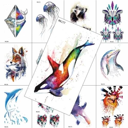 Watercolor Dolphin Temporary Tattoo Fake Waterpoof Realistic Sheets Sticker Body Art Painting Arm Legs Tattoo For Men Women Kids