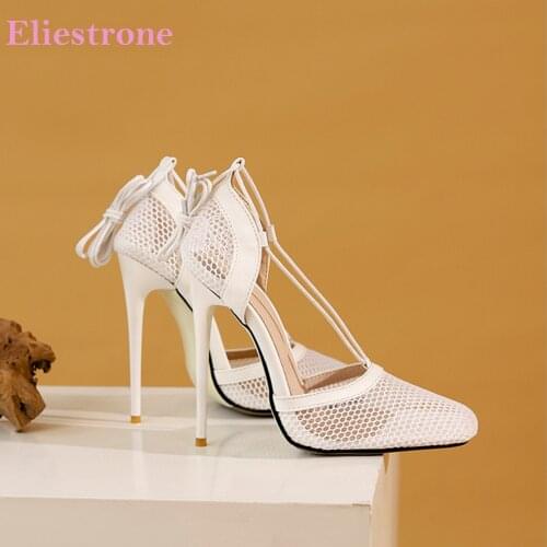 2021 Brand New Breathable Mesh White Black Women Dress Sandals Fashion Super High Heels Lady Shoes Plus Big Size 12 43 48